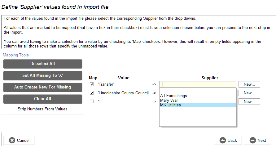 Accounting Software import map suppliers