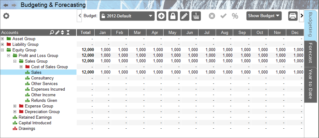 Accounting Software screenshot budgeting forecasting