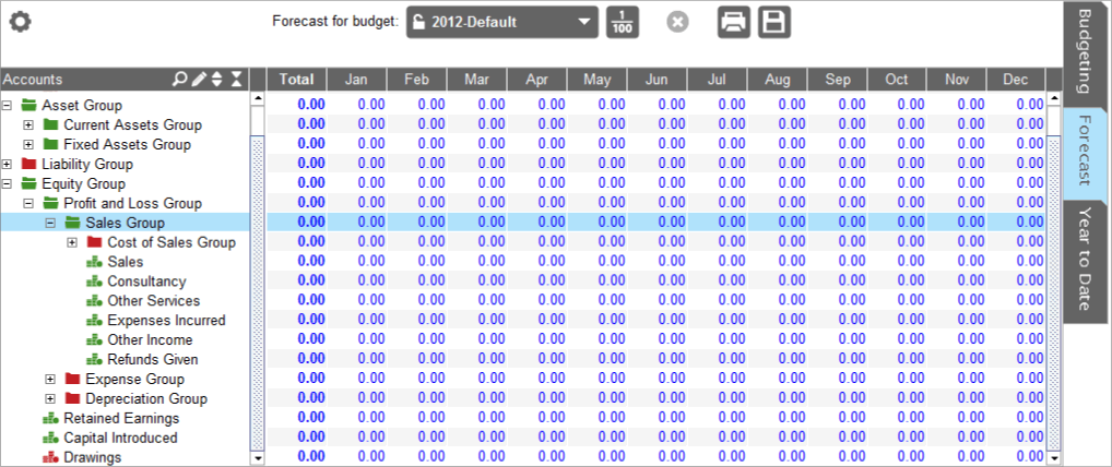 Accounting Software screenshot budgeting forecasting