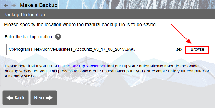 Accounting Software screenshot business make backup