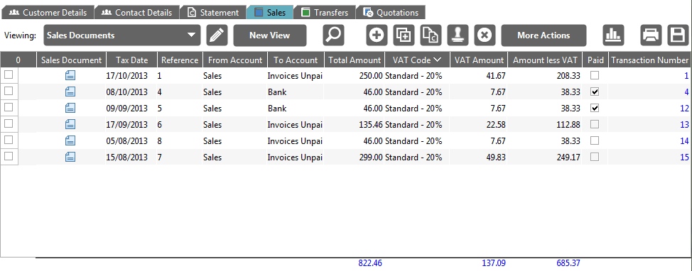 Accounting Software screenshot customer records sales tab new