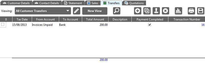 Accounting Software screenshot customer records transfers tab new