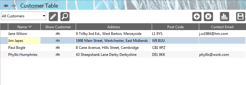 Accounting Software screenshot customer table