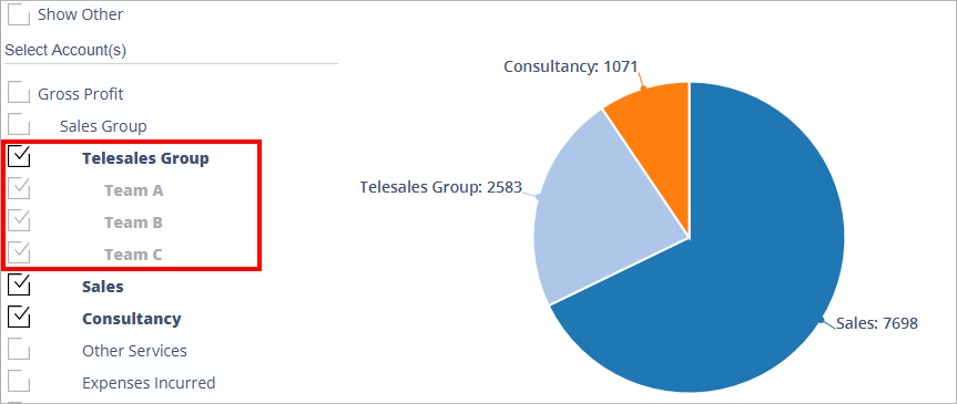 Accounting Software screenshot dashboard income groups