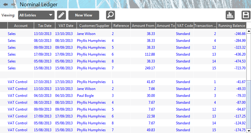 Accounting Software screenshot nominal ledger