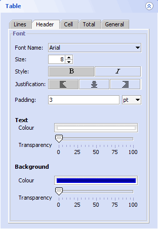 Accounting Software screenshot property table header