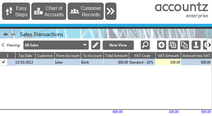 Accounting Software sales transactions