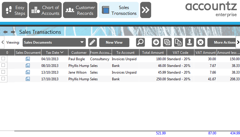 Accounting Software screenshot show sales documents