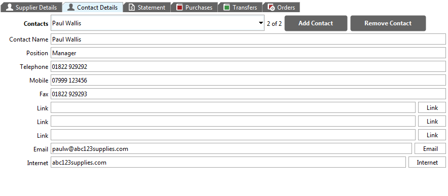 Accounting Software screenshot supplier records new_contact details tab