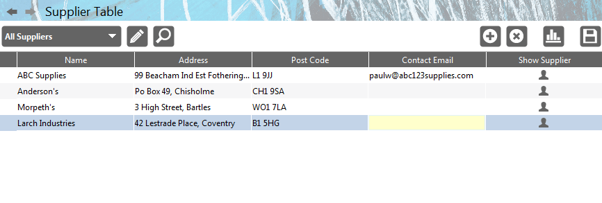 Accounting Software screenshot supplier table