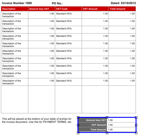 Accountz - How to format a table on an Invoice-Quote-Credit Note ...