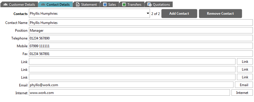 Accounting Software screenshots customer records new contact details tab