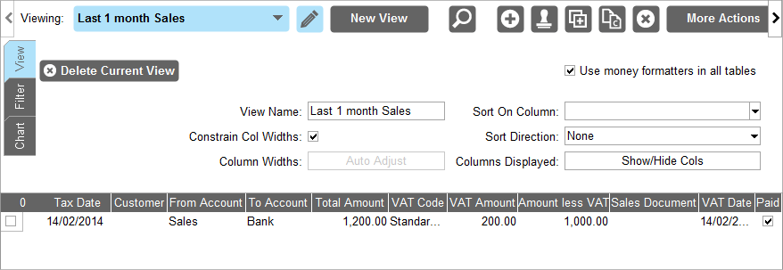 Accounting Software view editor panel