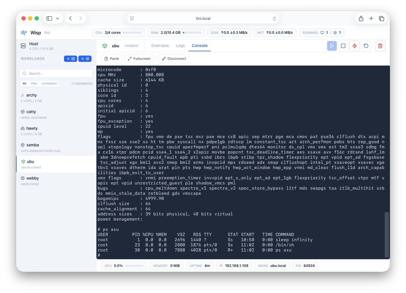 Container console