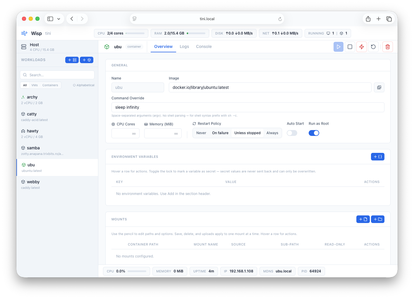 Container overview