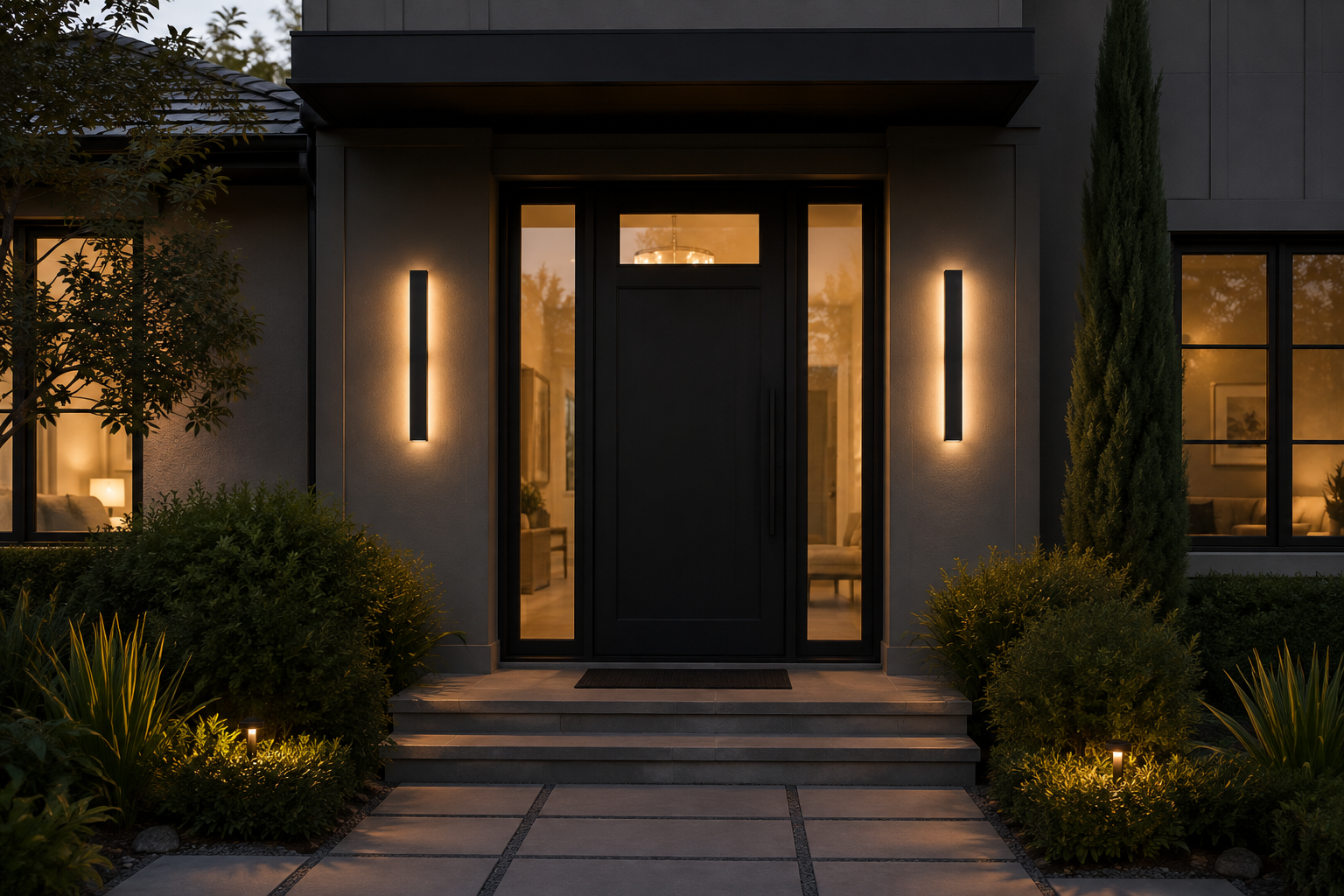 Arden Wall Sconce 24 inch on modern home exterior