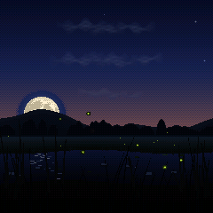 Fireflies under a full moon