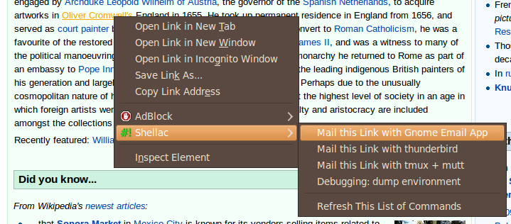 Shellac link context menu