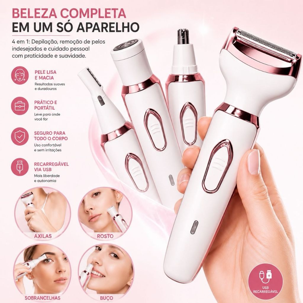 Aparador Feminino 4 Em 1 Recarregável USB Depilador