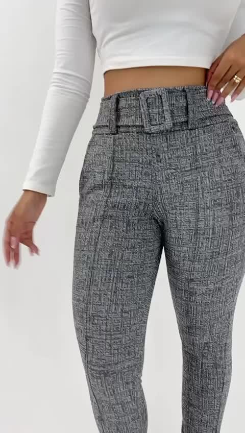 CALÇA leggings feminino  JACQUARD  mesclas tecido linho com cinto fixo com muito elastano