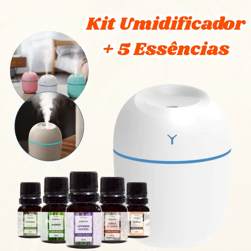 Kit Umidificador Atomizador De Ar Doméstico Portátil + 3 Essências