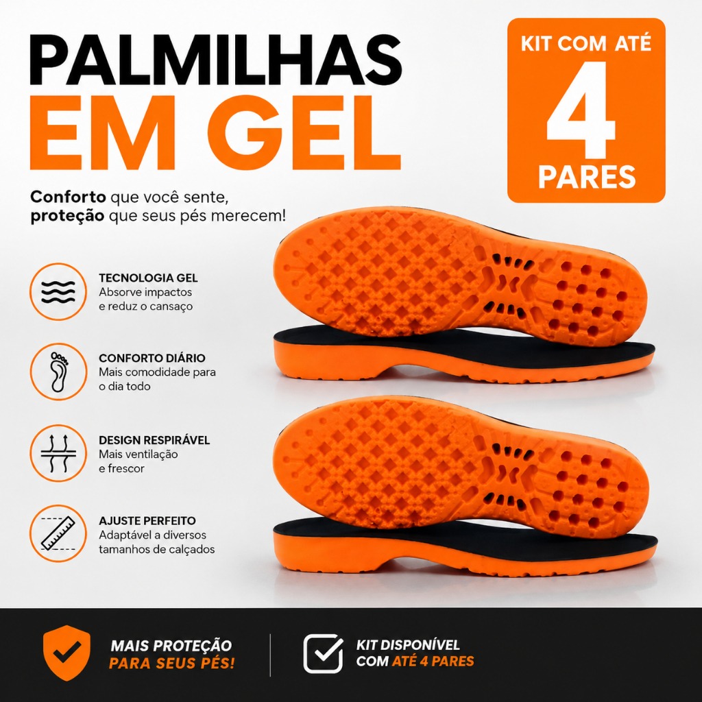 Palmilha Ortopédica Em Gel PU Anatômica
