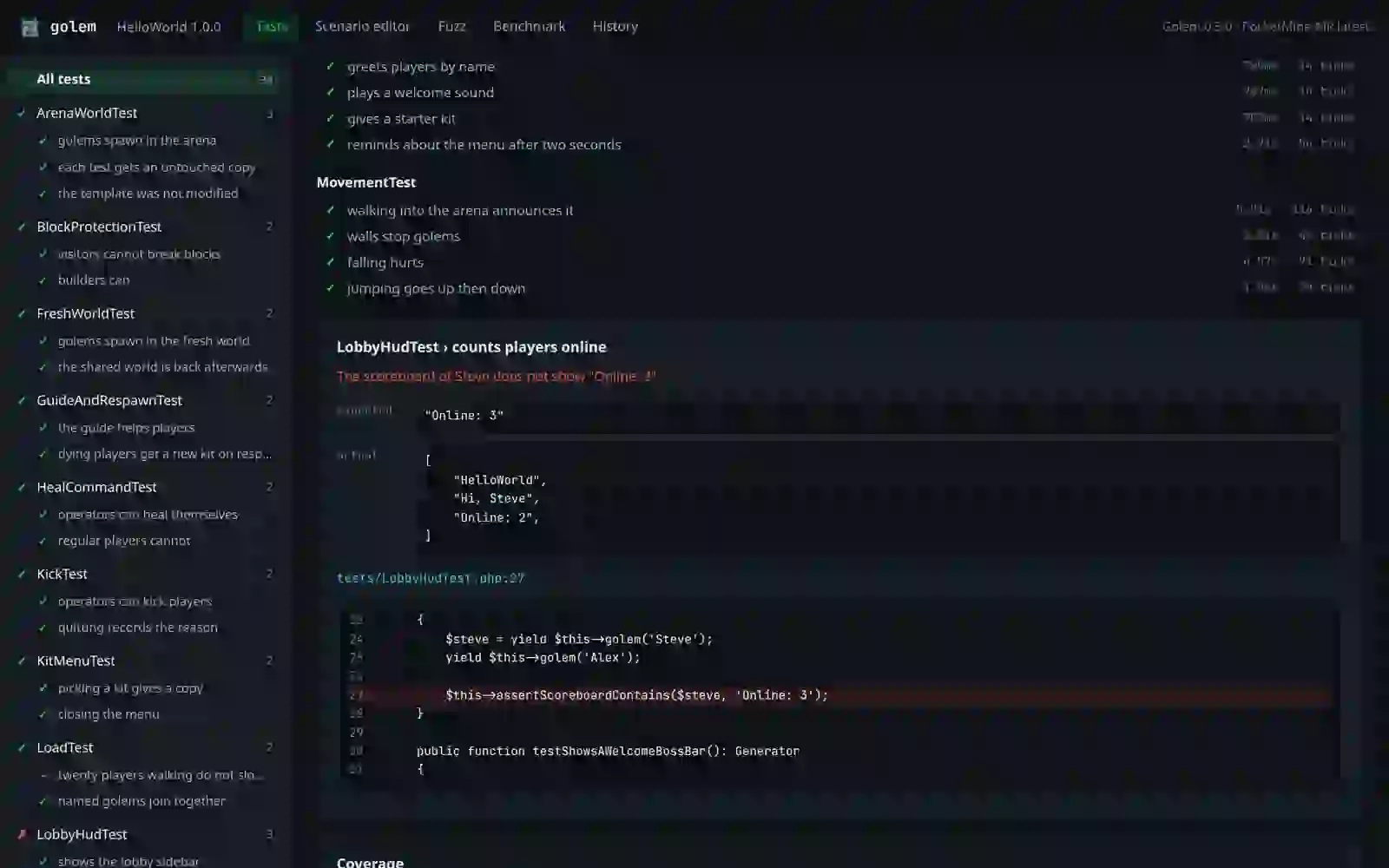 The Golem dashboard
