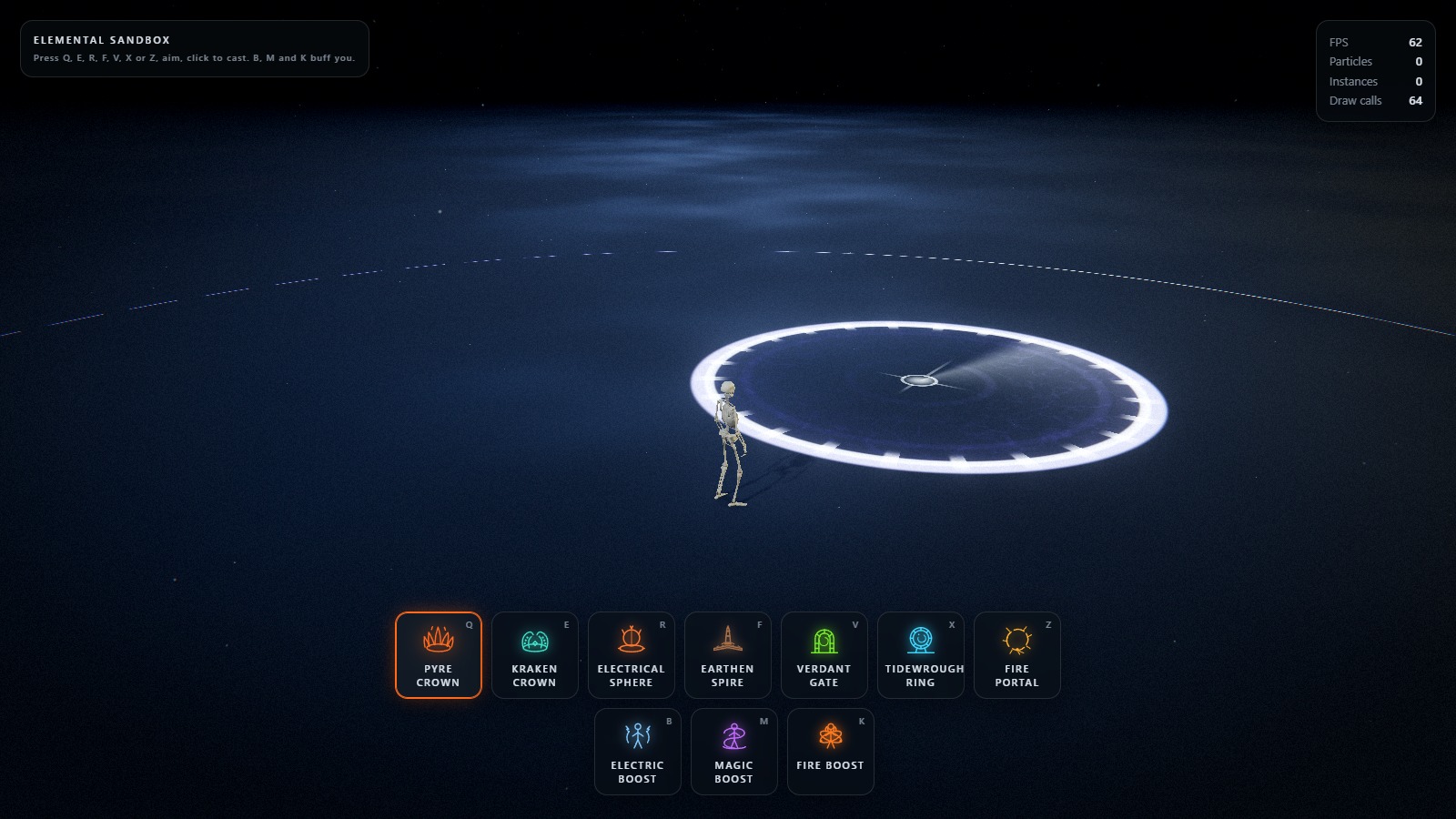 The far-cast circle, armed and following the cursor