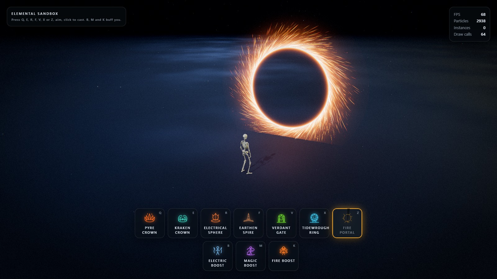 Fire Portal — a black disc struck into the air, sparks thrown off the ring