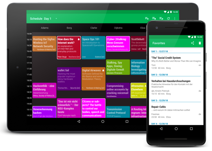 Picture of the 35c3 Schedule on tablet and phone
