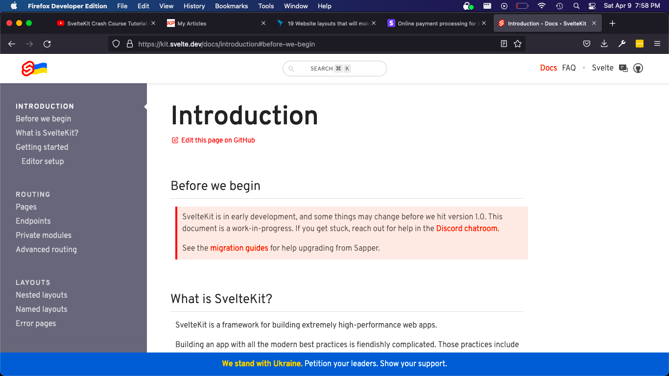 screencap of Svelte Documentation page