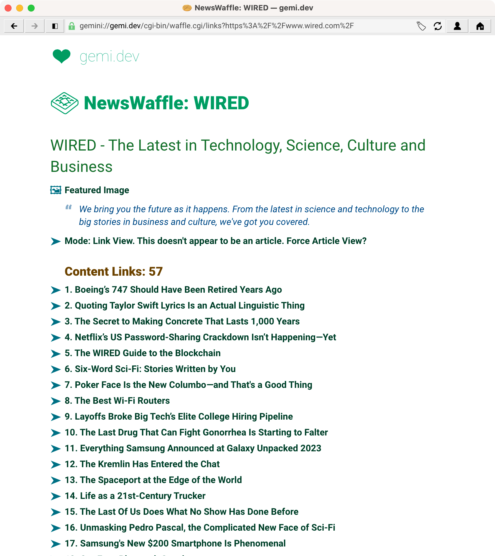 NewsWaffle listing for Wired