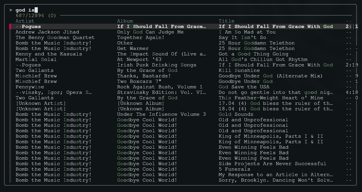 Fuzzy library picker