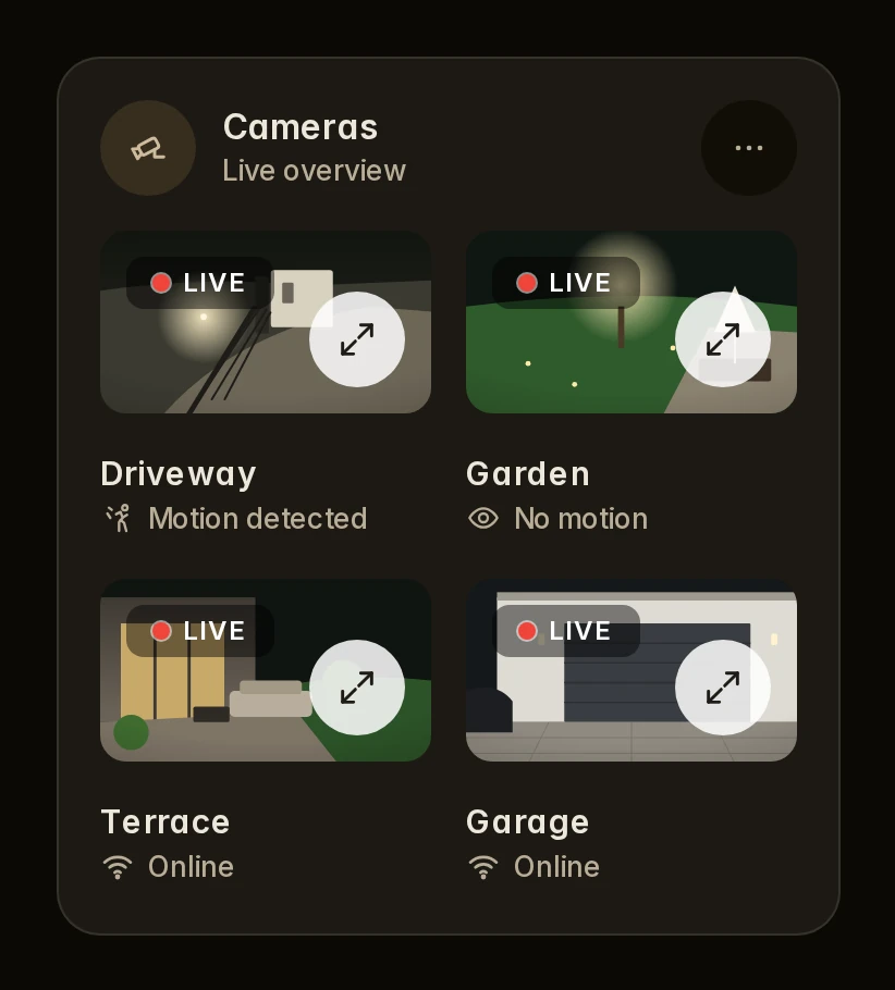 The same Cameras card, dark