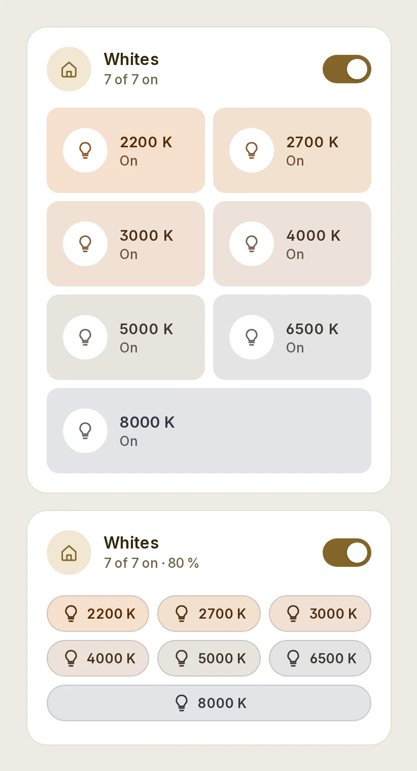 A room's lights, each in the warmth of its bulb, as tiles and as chips