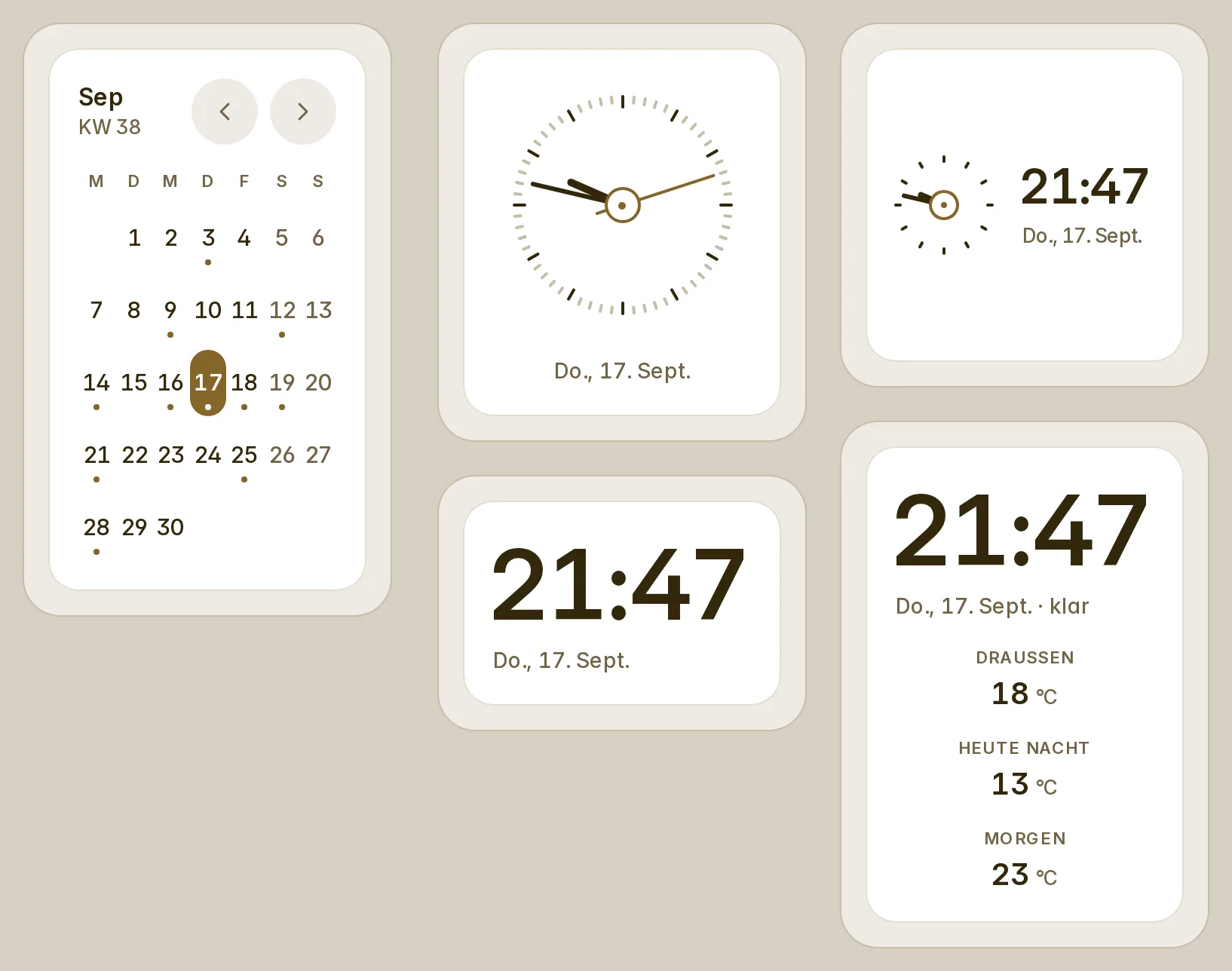 The calendar and the clocks at 211 px in German