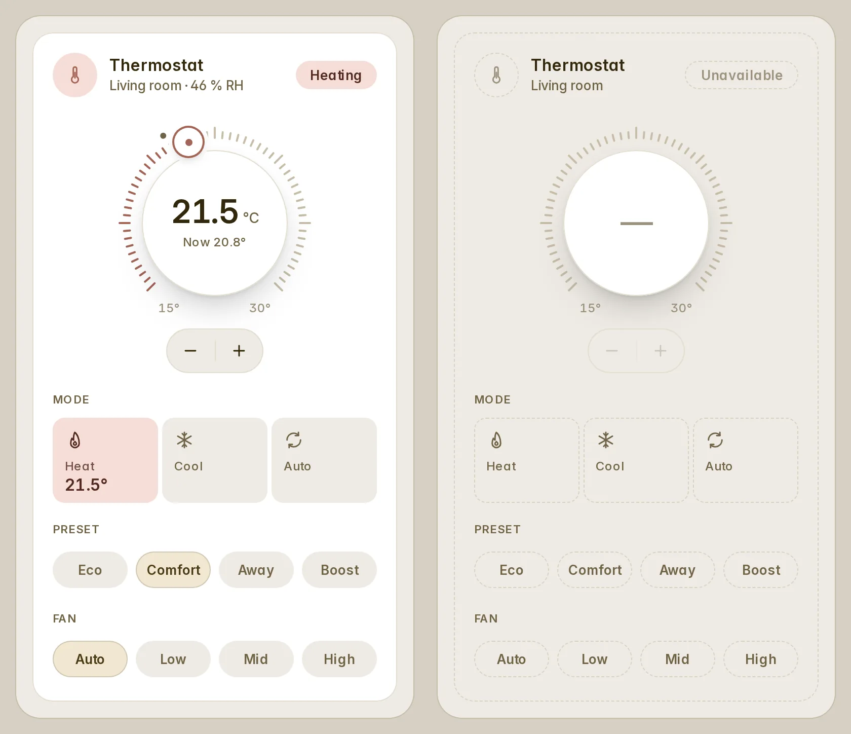 A thermostat live and out of reach, side by side