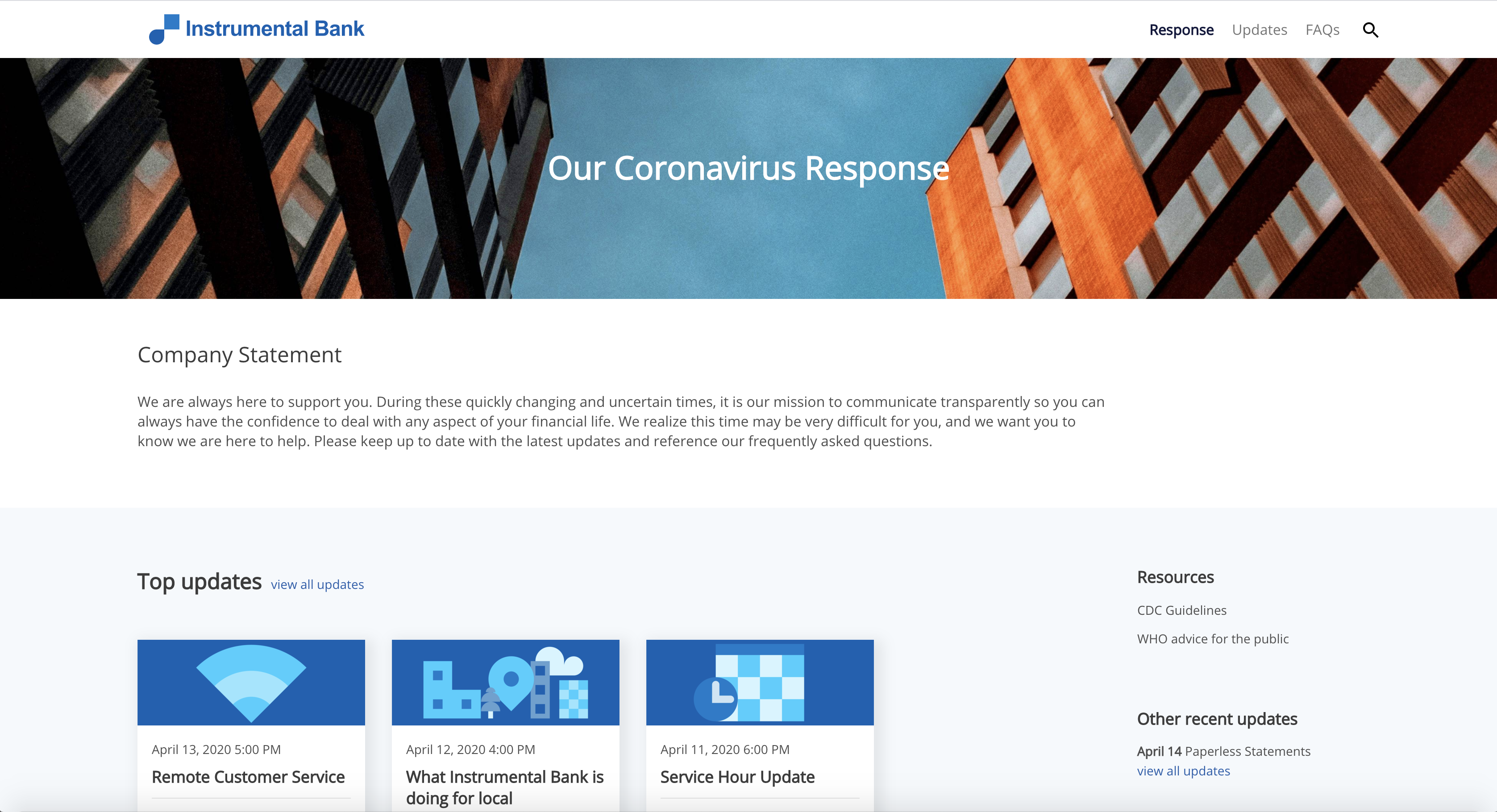 Coronavirus Response Website Sample - Home Page