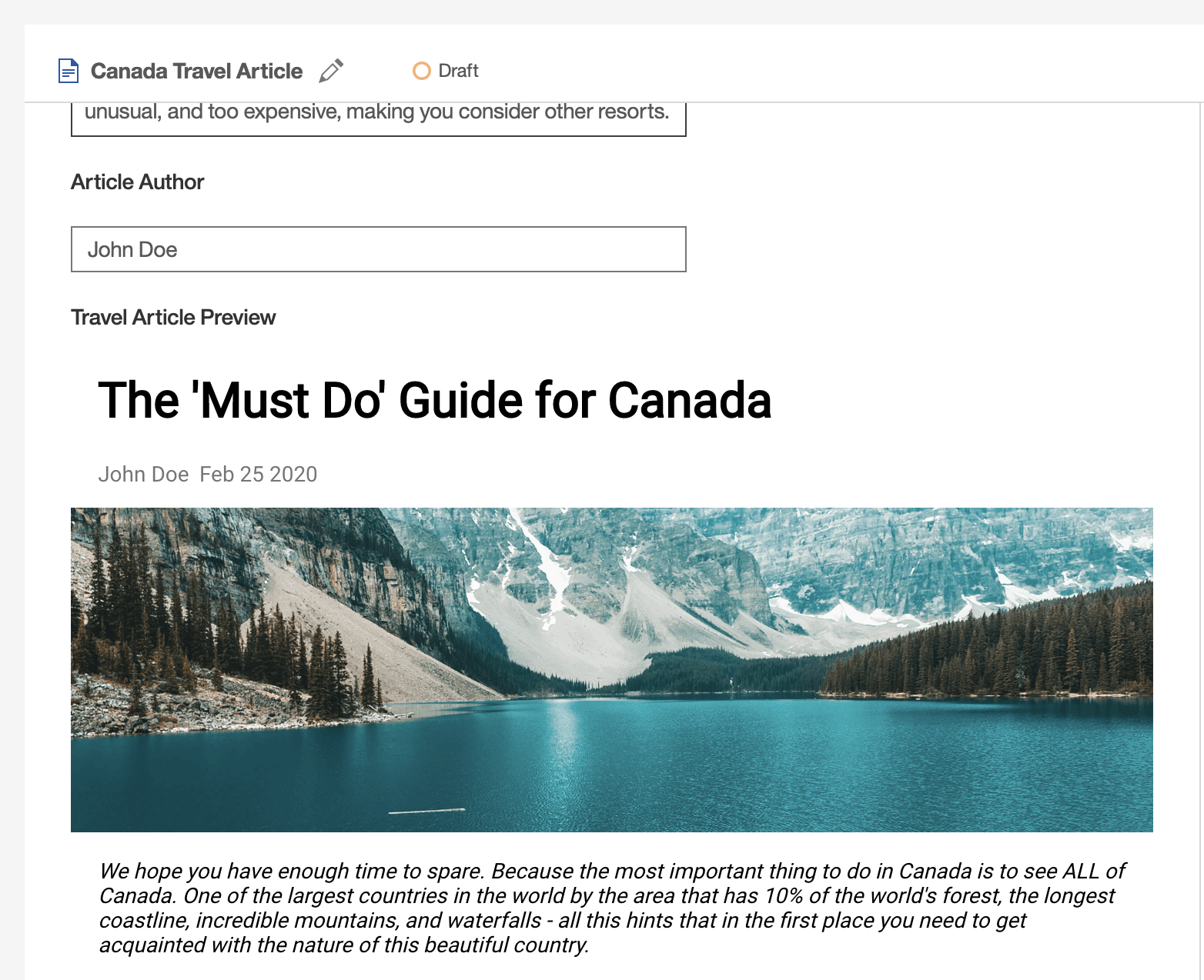 Travel Article Preview - Draft Travel Article