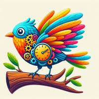 an AI-generated bird with gears and a clock in its belly