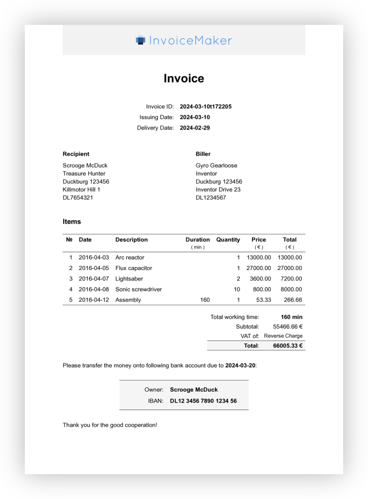 Example invoice