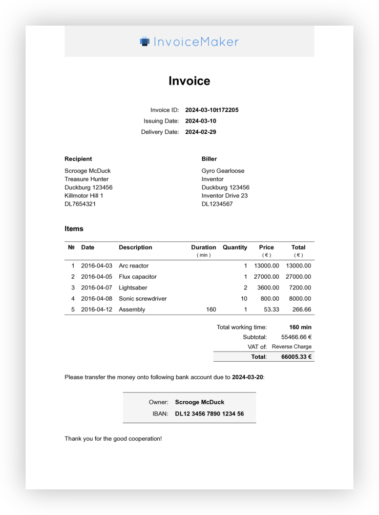 Example invoice