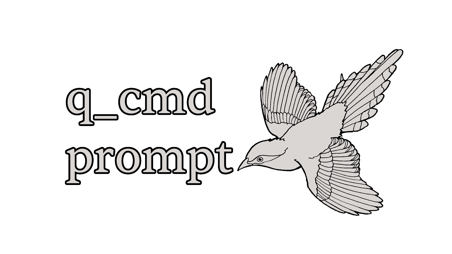 Logo - 'q command prompt' over a sketch of a green magpie