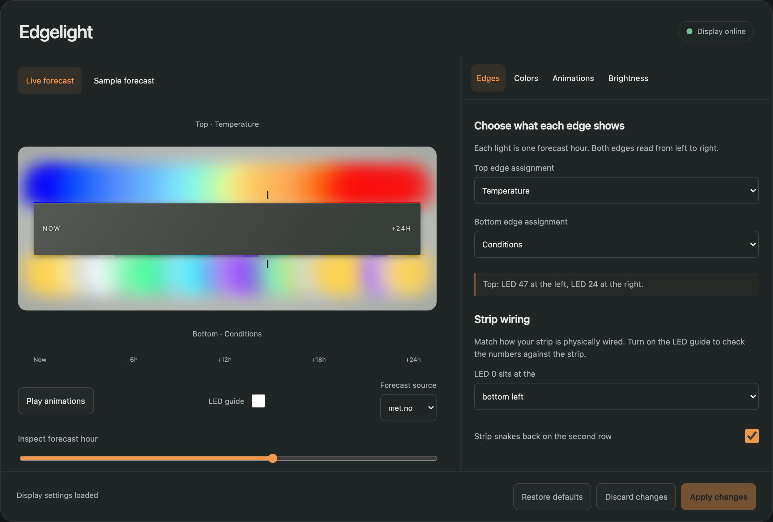 The Edgelight dashboard tab