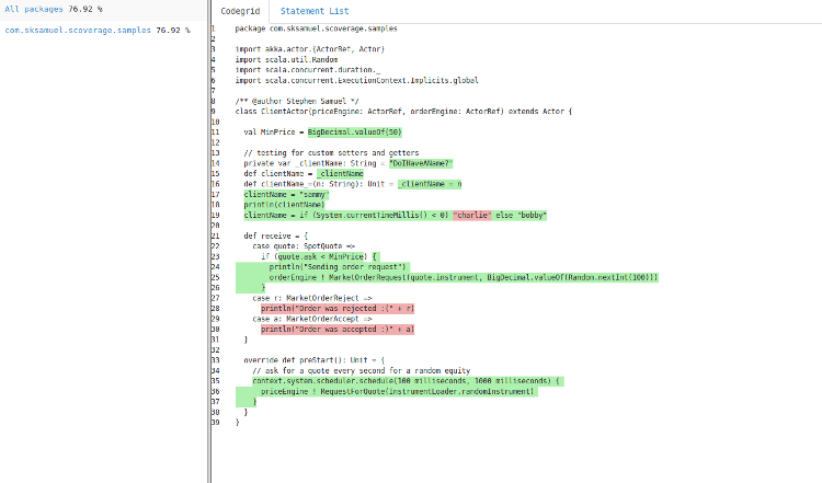 Screenshot of scoverage report html