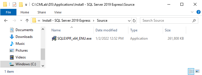 SQL Server 2019 Express setup file copied.