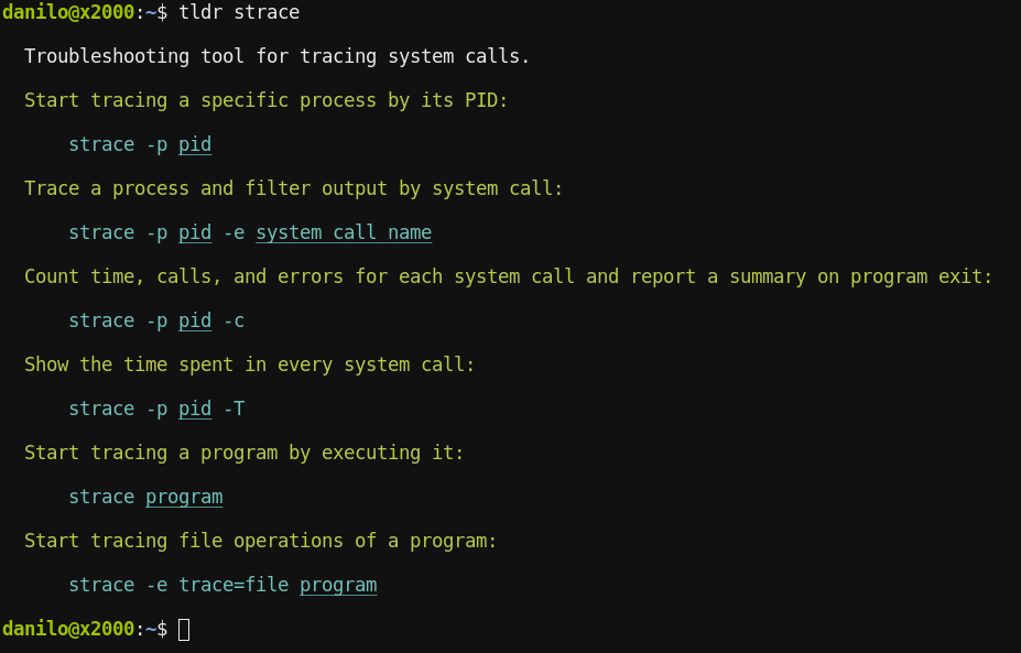 Screenshot of tldr command