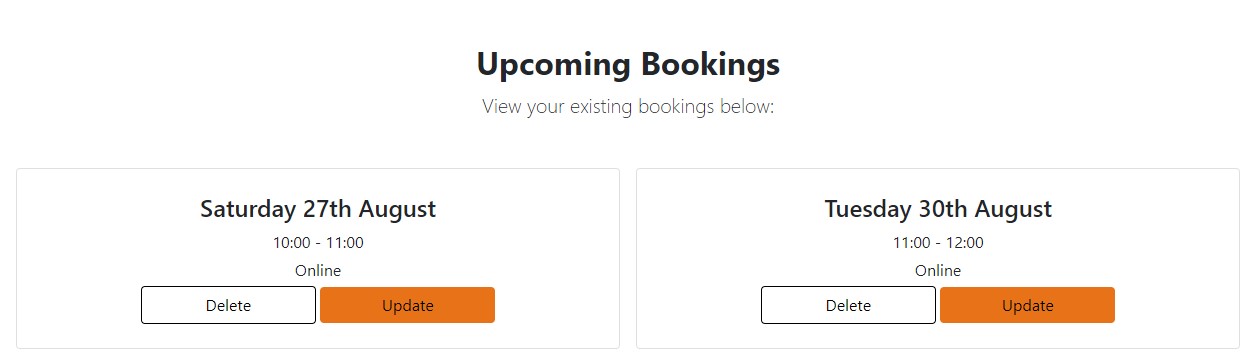 account bookings screenshot