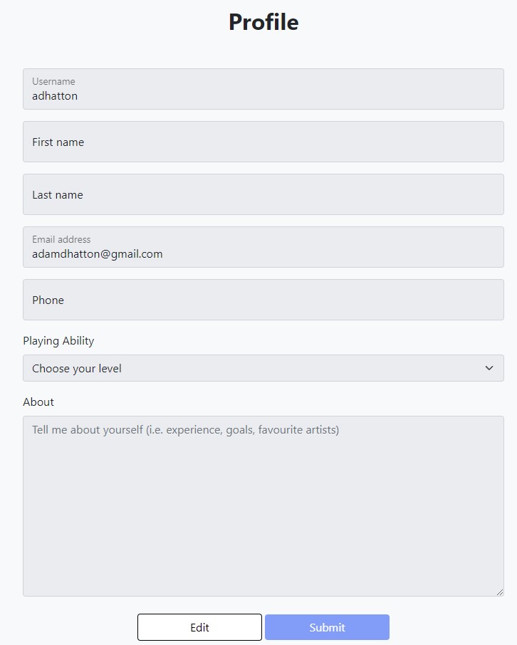 account profile form screenshot