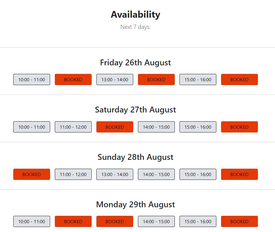 booking availability screenshot